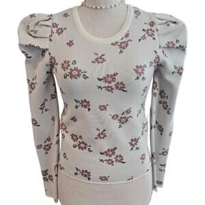 NWT Balloon Puff Shoulder Long sleeve Flower Top Women's Sz XS